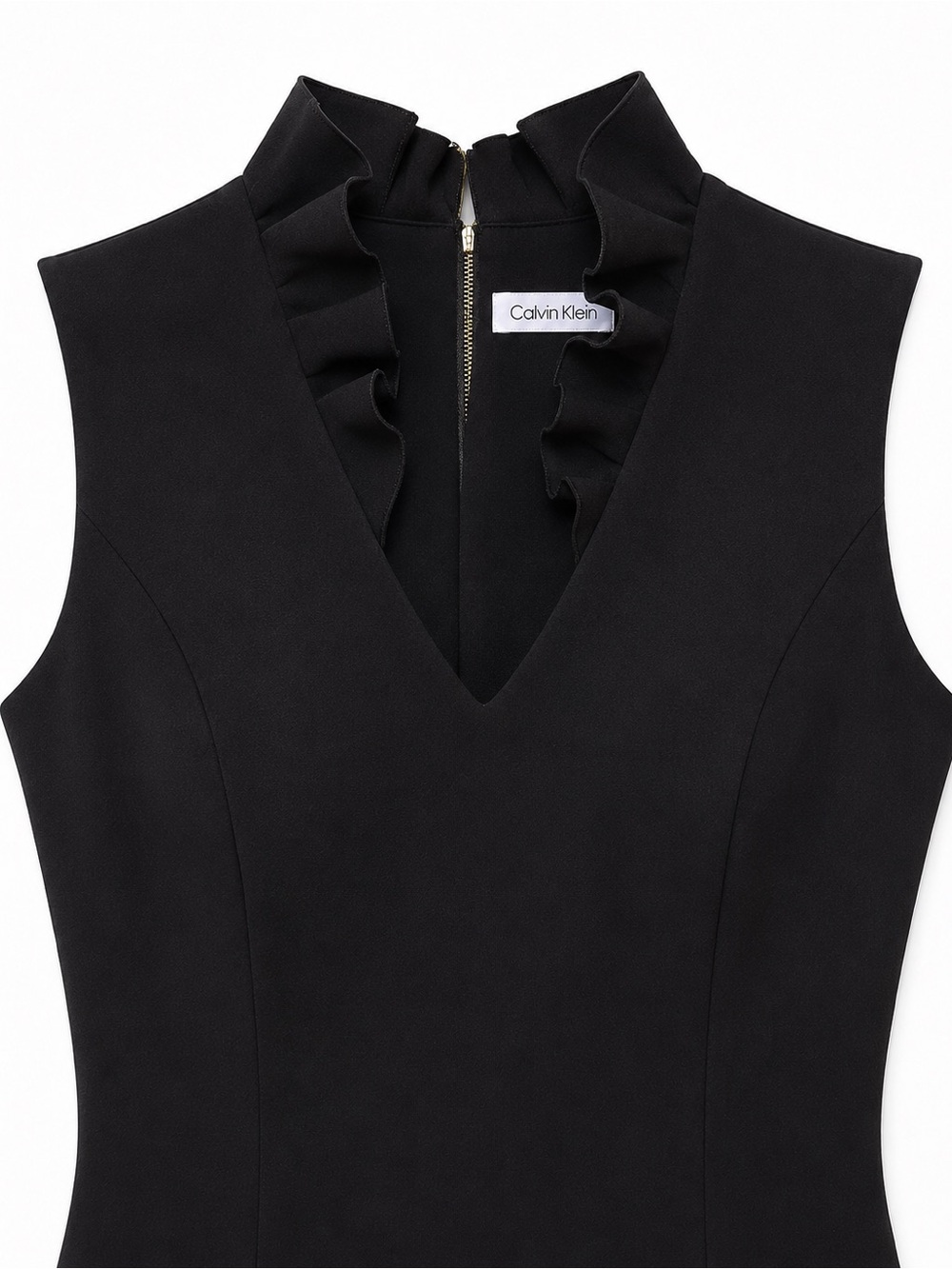 Calvin Klein Black Midi Sheath Dress with Ruffle Collar - Picture 3 of 3